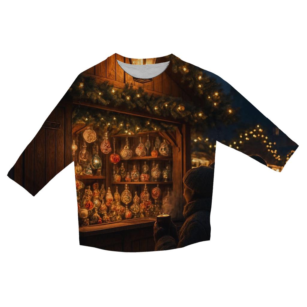 Wooden Market Stall At Night fashion 3/4 sleeve shirts