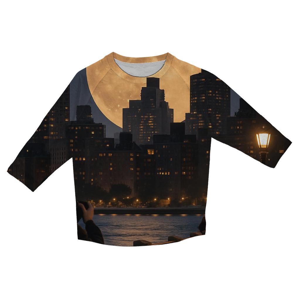 Harvest Moon Over The Upper East River printed three quarter sleeve shirts