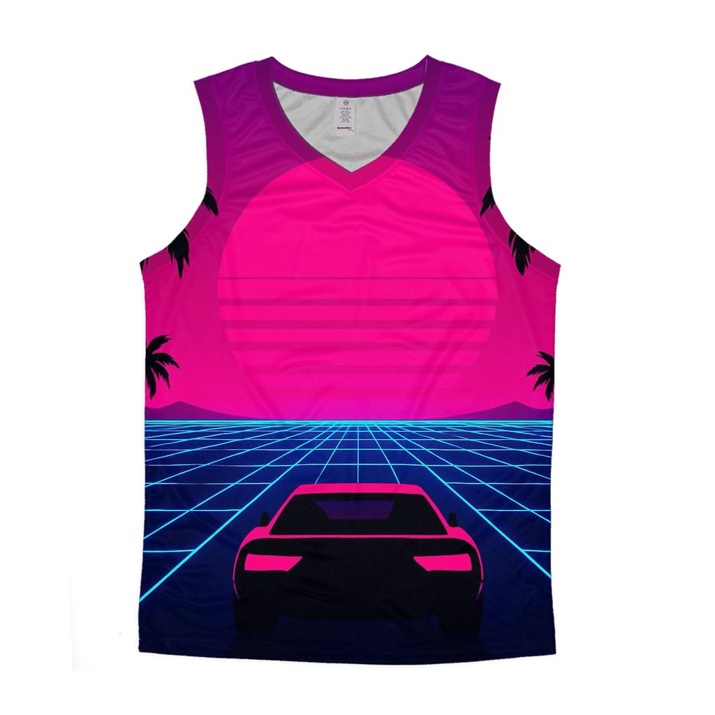 Neon Grid Sunset custom tank tops