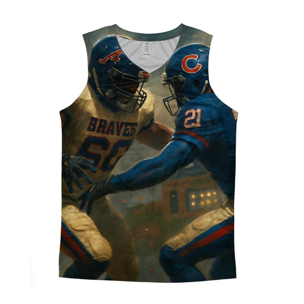 Midnight Gridiron Showdown graphic print tank tops