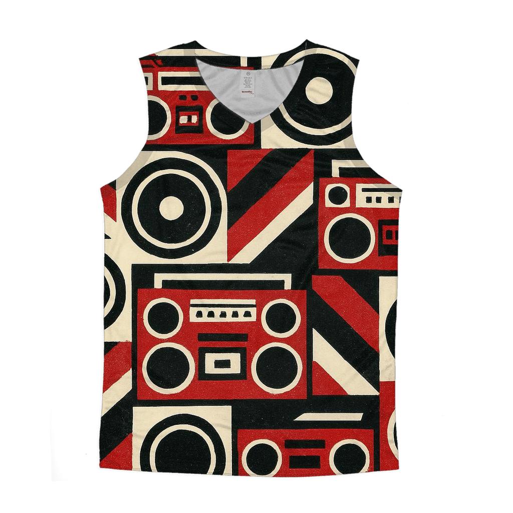 Boom Box Block Print graphic print tank tops