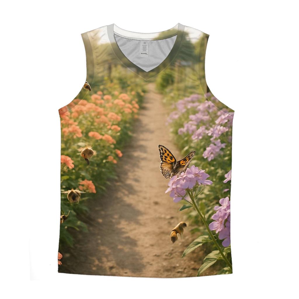 Pollinator Alley With Native Phlox graphic print tank tops