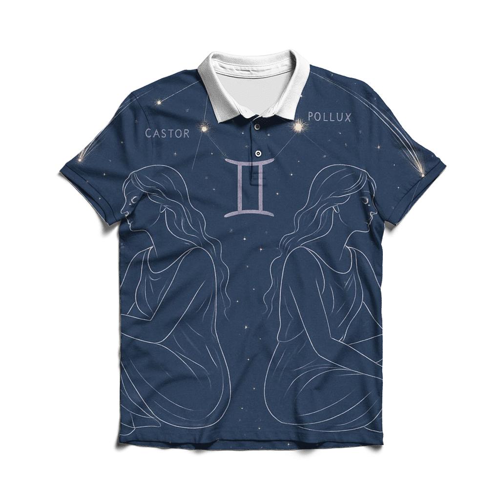 Ethereal Gemini Twins Portrait designer slim fit polos