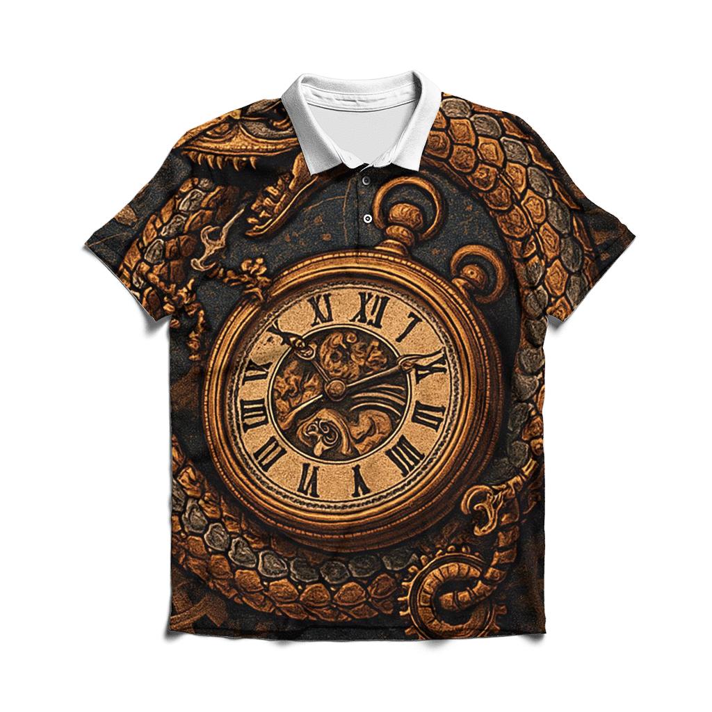 Clockwork Ouroboros Chronomancer branded logo polo shirts