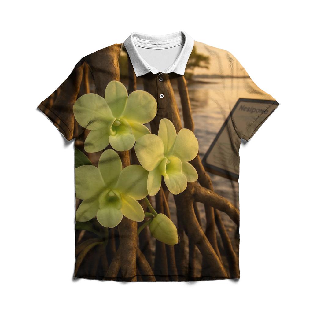 Mangrove Orchid Root Network designer slim fit polos
