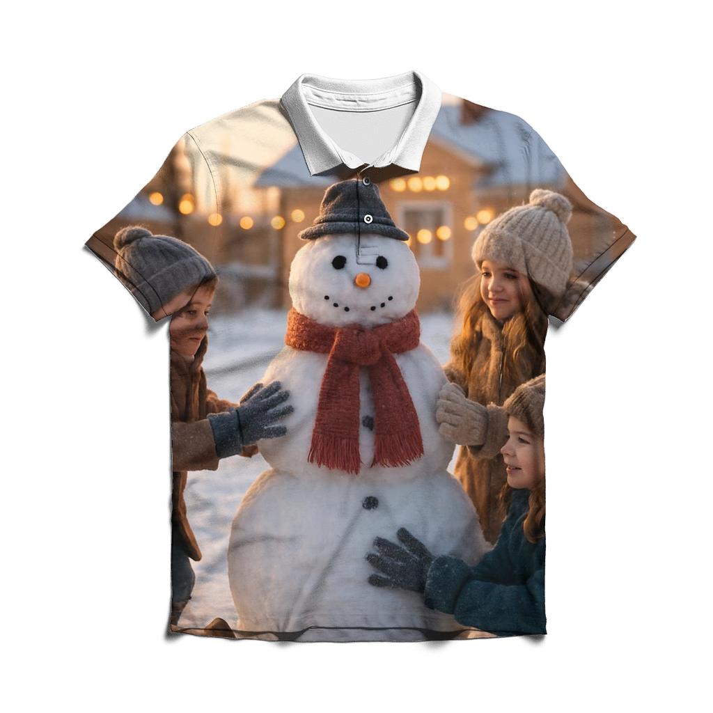 Children Building Snowman premium cotton polo shirts