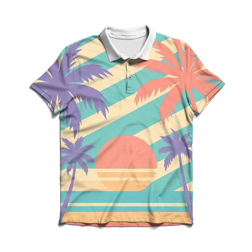 Synthwave Palm Lines premium cotton polo shirts