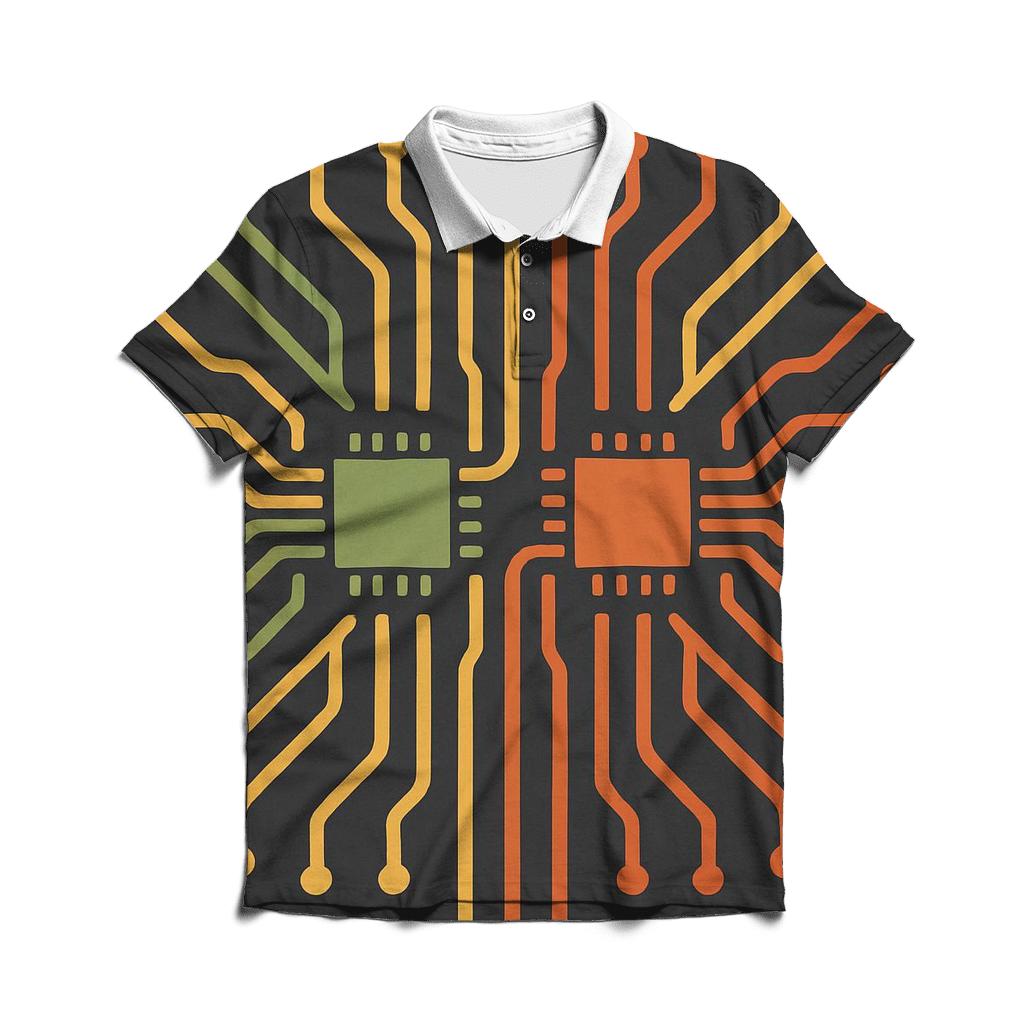 Retro Tech Circuit premium cotton polo shirts