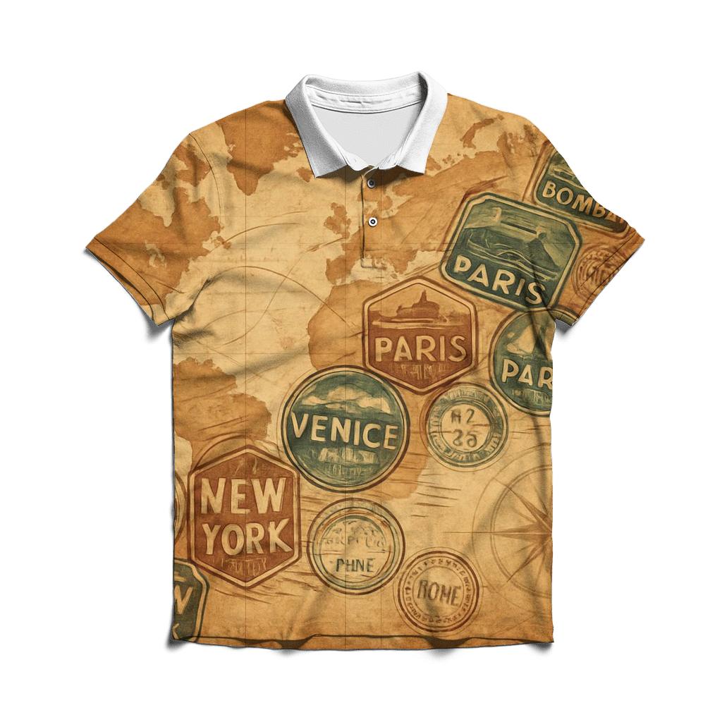Faded Travel Stamp Map personalized polo shirts