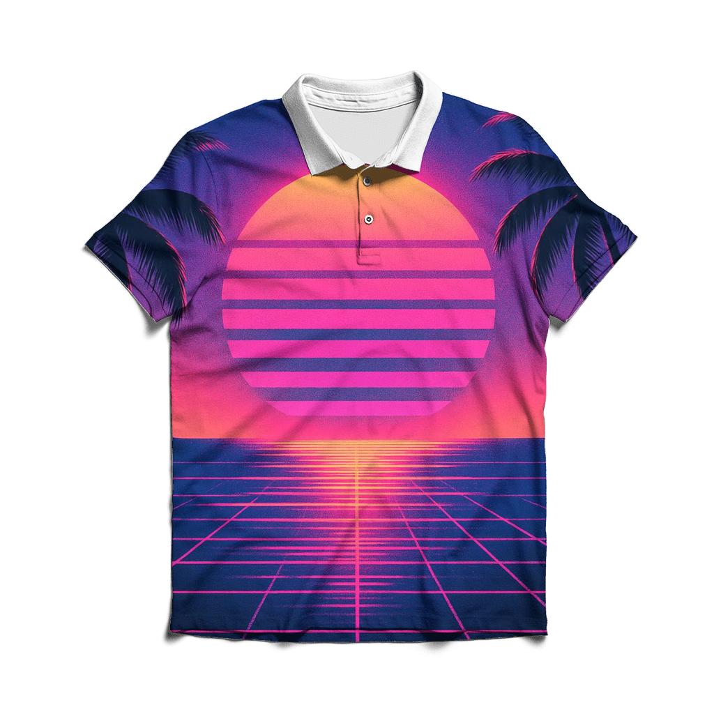 Retro Wave Sunset Palms branded logo polo shirts