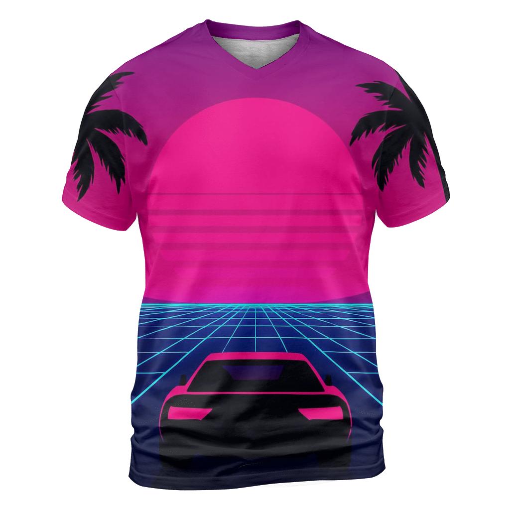 Neon Grid Sunset unique graphic print tees
