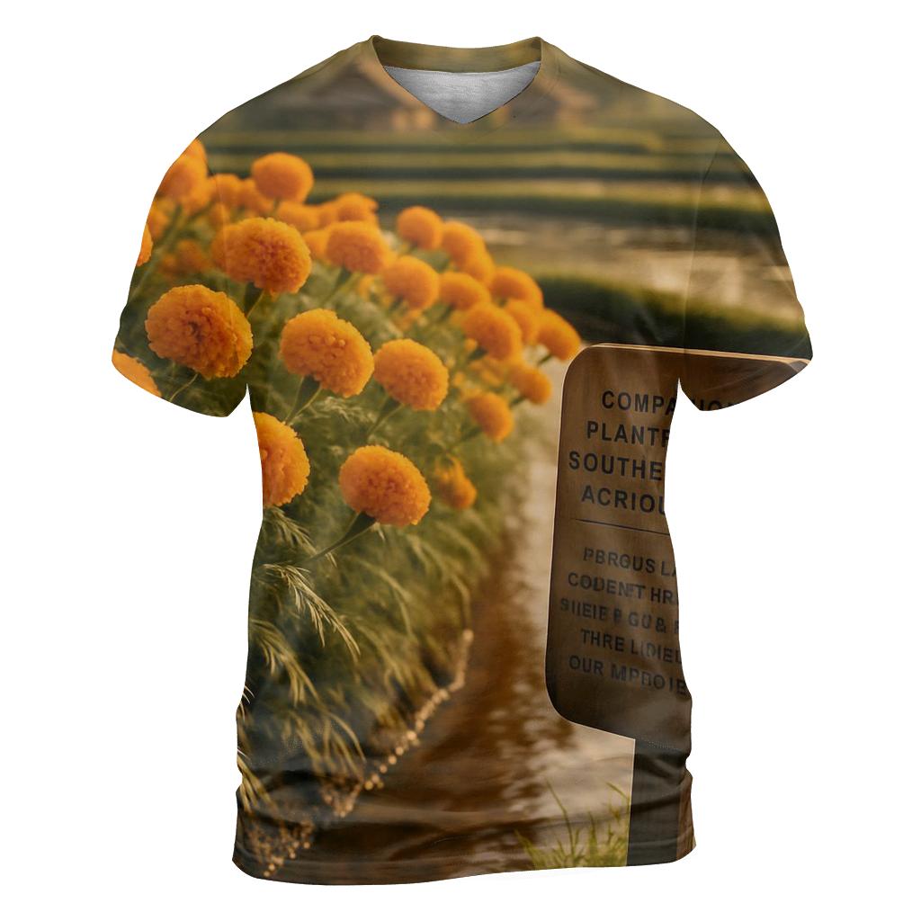 Rice Terrace Marigold Borders statement graphic shirts