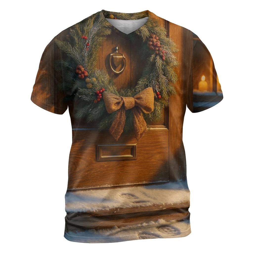 Wreath On Frosted Doorstep creative print fashion shirts