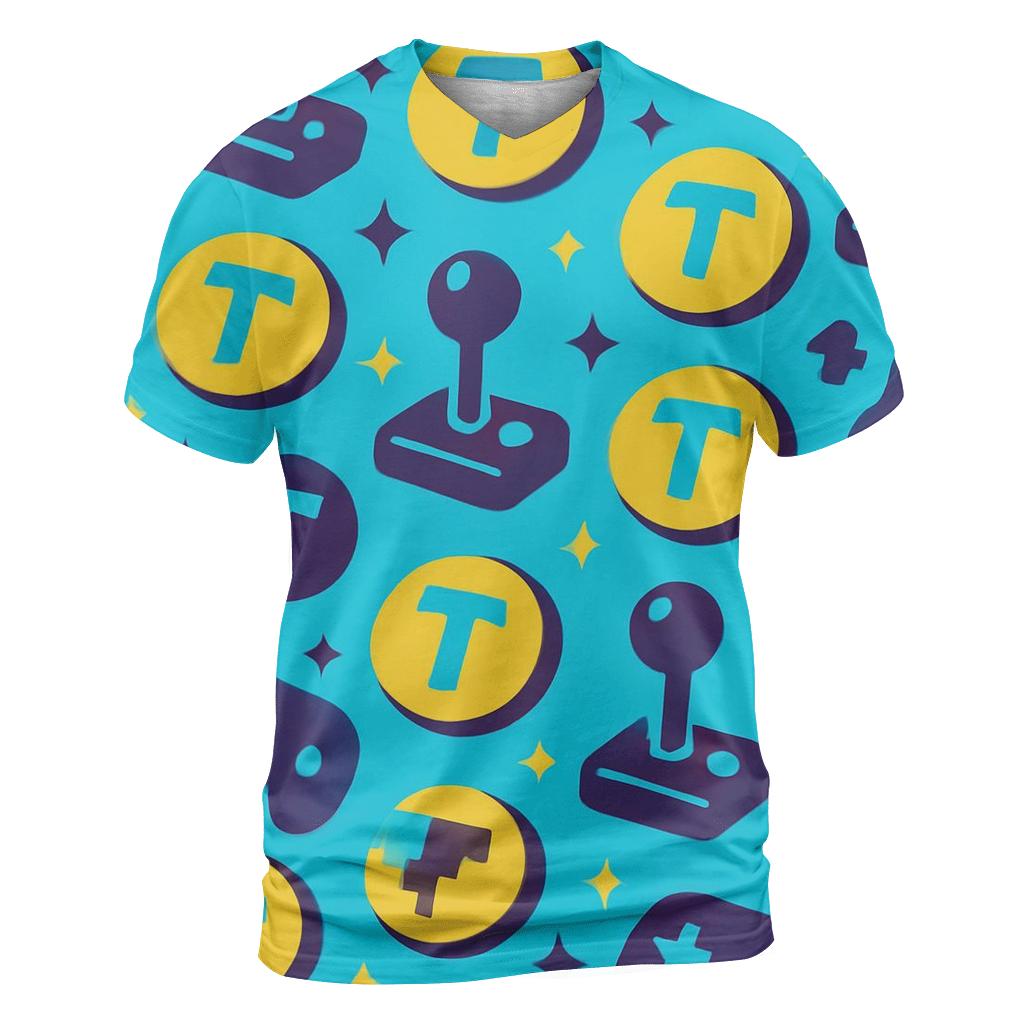 Arcade Token Geometry artistic all-over print tops