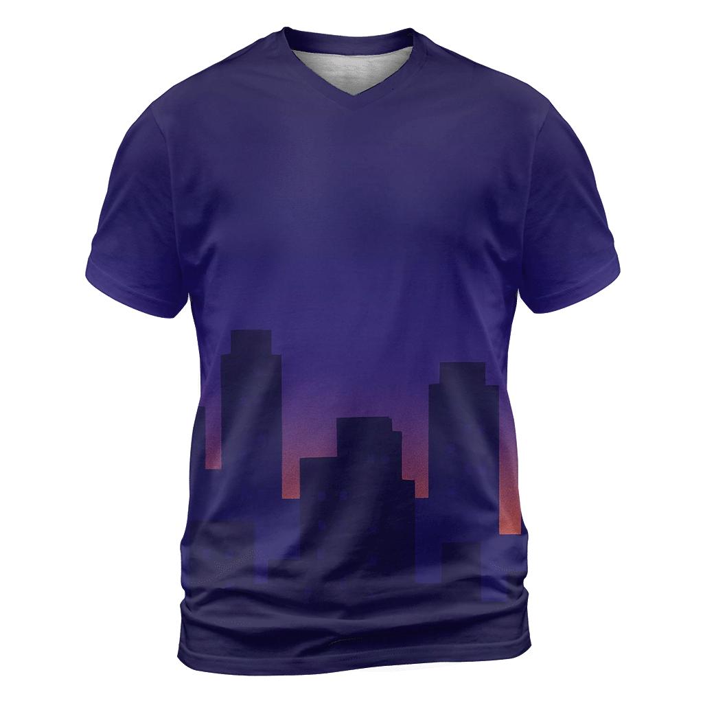 Pixel Skyline Glow vibrant all-over design tees