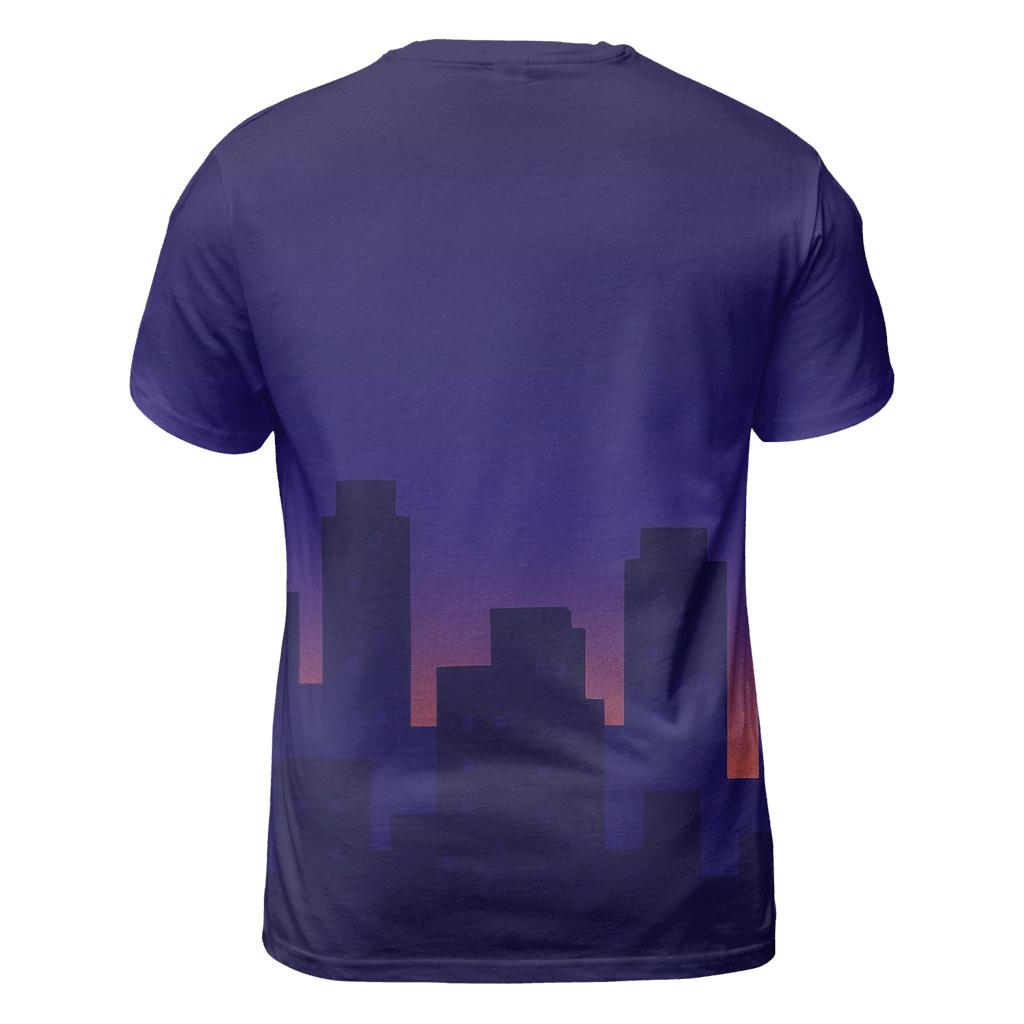 Pixel Skyline Glow vibrant all-over design tees
