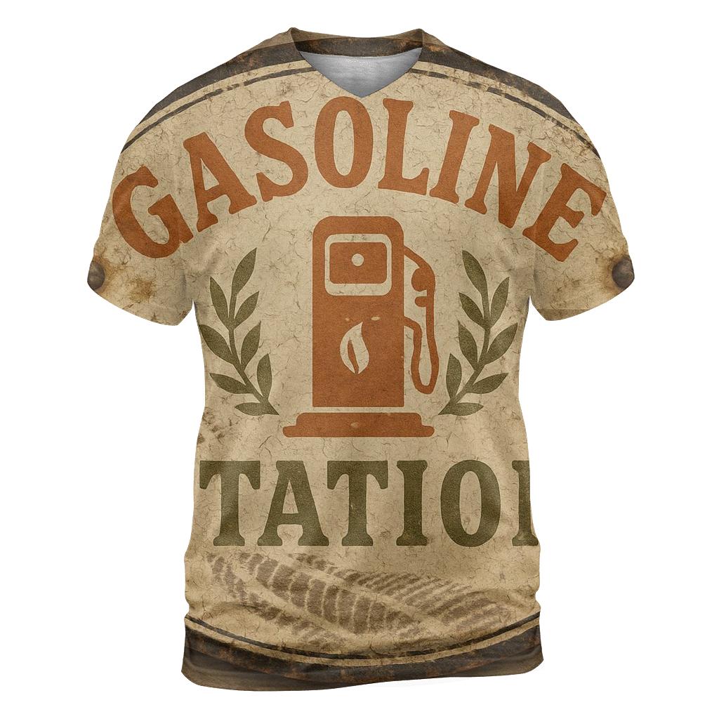 Old Gas Station Emblem artistic all-over print tops