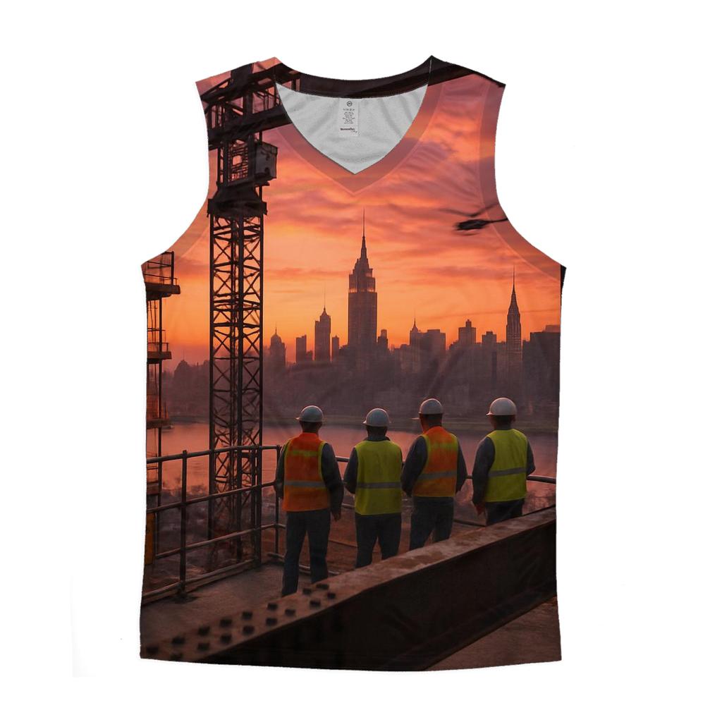 Construction Crane Framing Manhattan Sunset cotton sleeveless tops