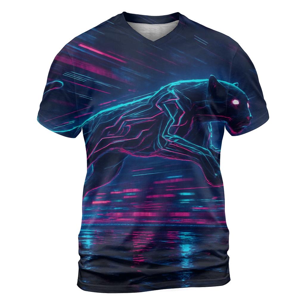 Neon Cyberwave Panther artistic all-over print tops