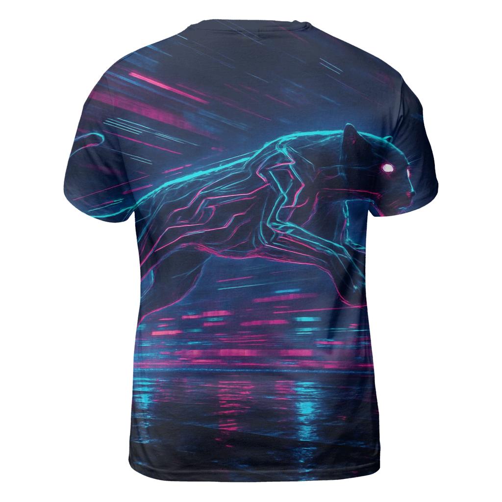 Neon Cyberwave Panther artistic all-over print tops