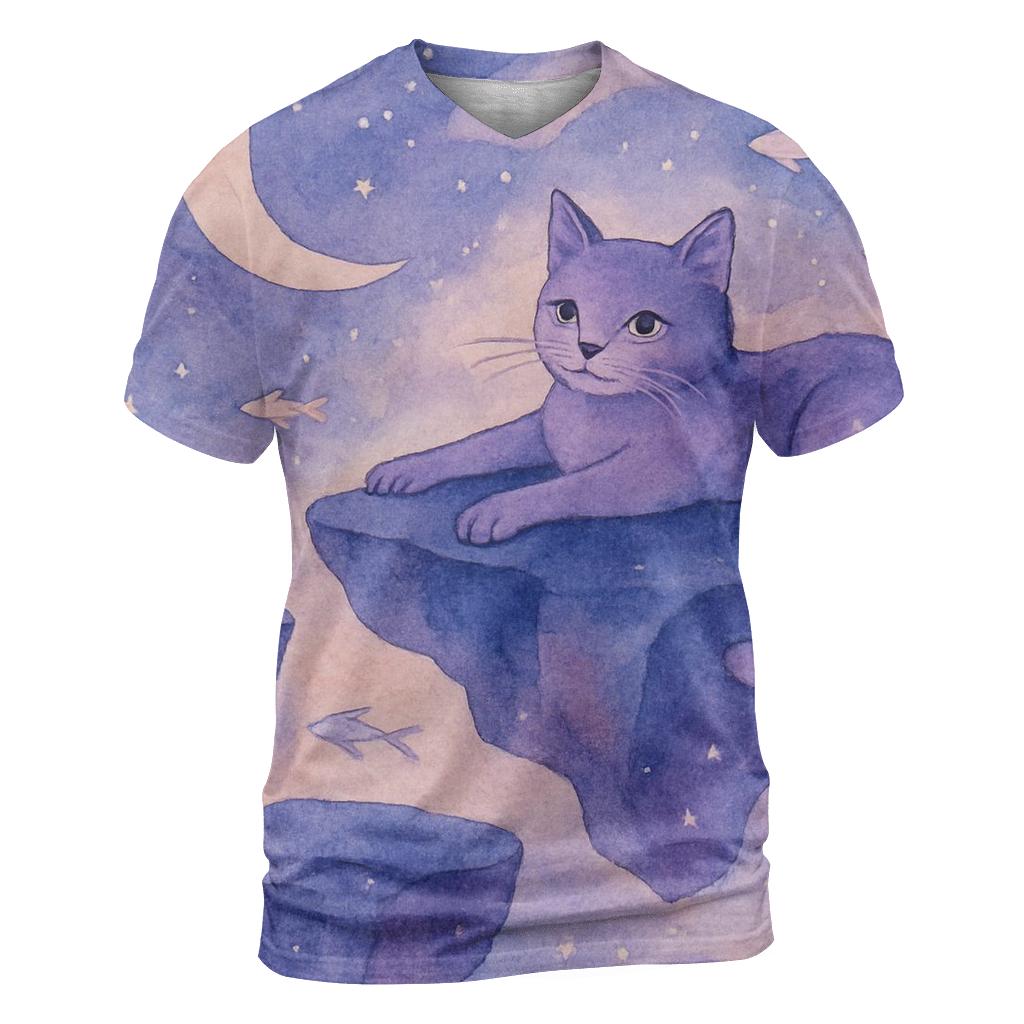 Surreal Dreamscape Cat artistic all-over print tops