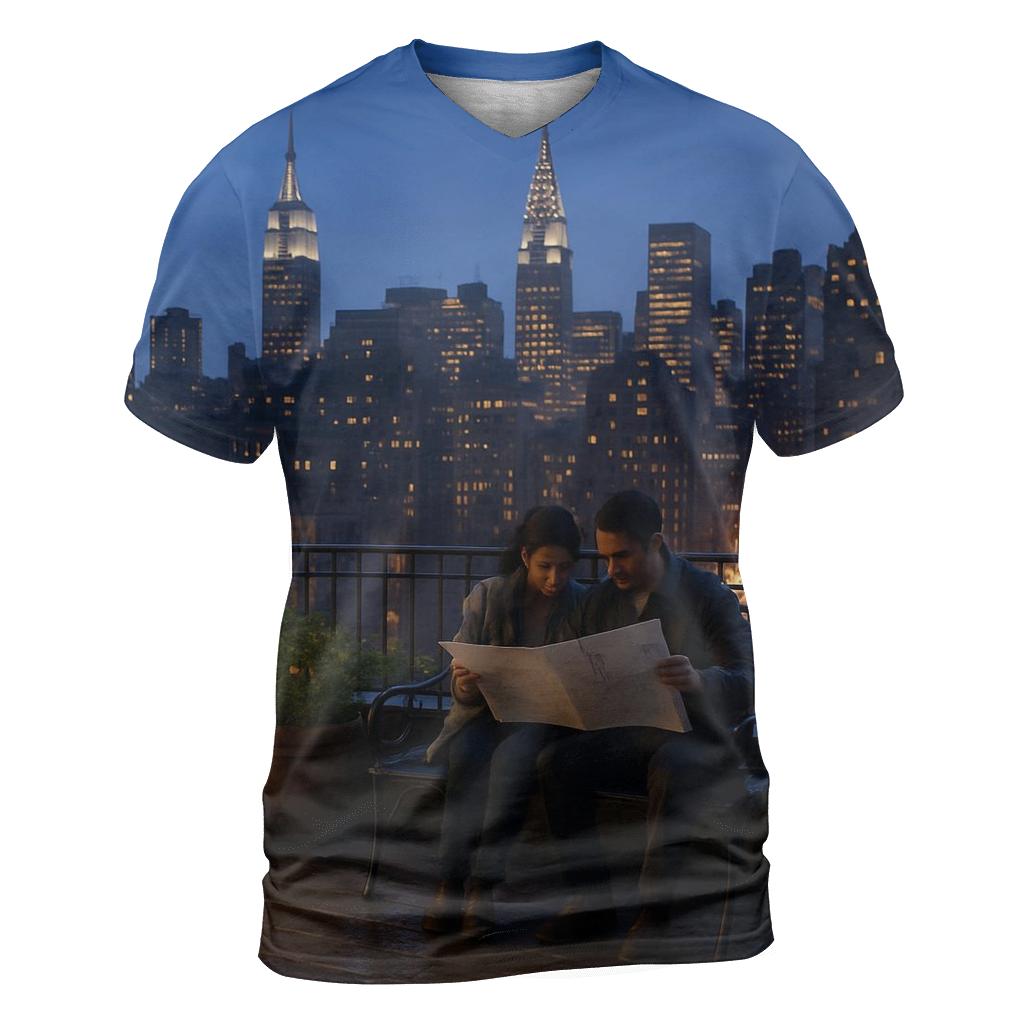 Blue Hour Skyline From A Rooftop Garden designer pattern shirts