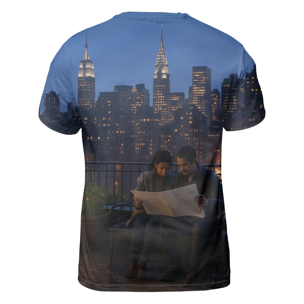 Blue Hour Skyline From A Rooftop Garden designer pattern shirts