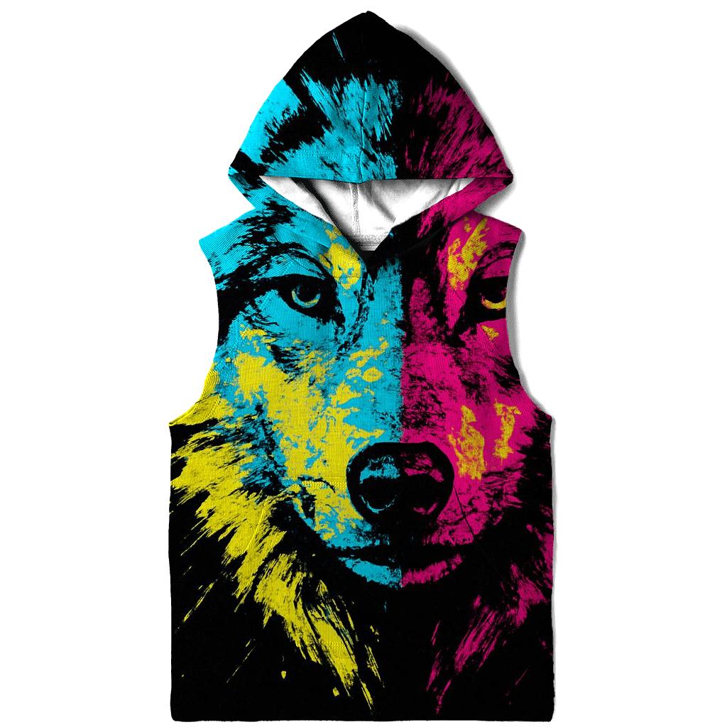 Abstract Chromatic Wolf printed hoodies
