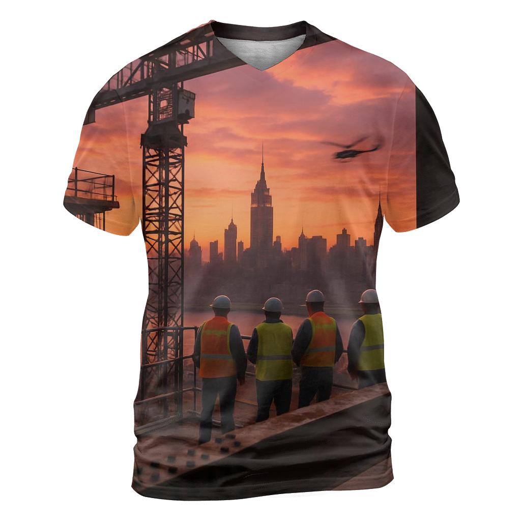 Construction Crane Framing Manhattan Sunset statement graphic shirts