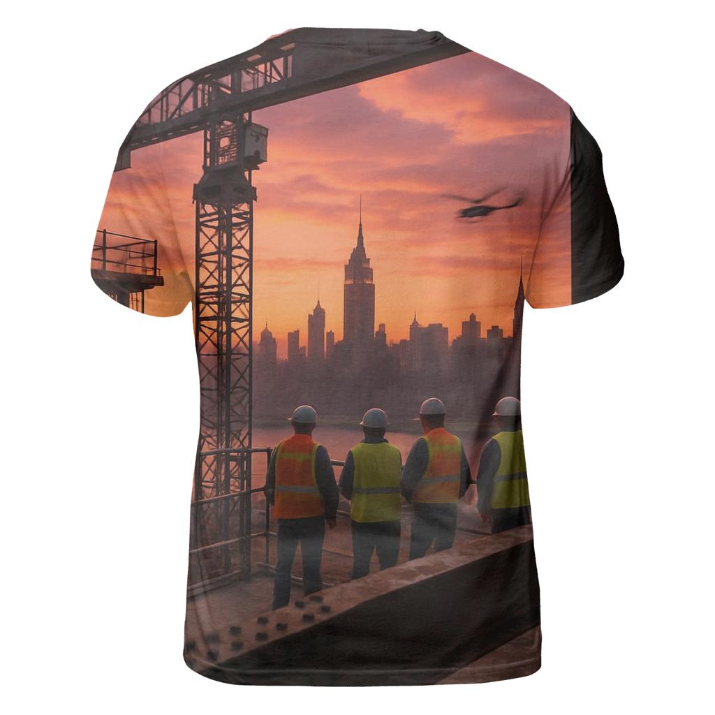 Construction Crane Framing Manhattan Sunset statement graphic shirts