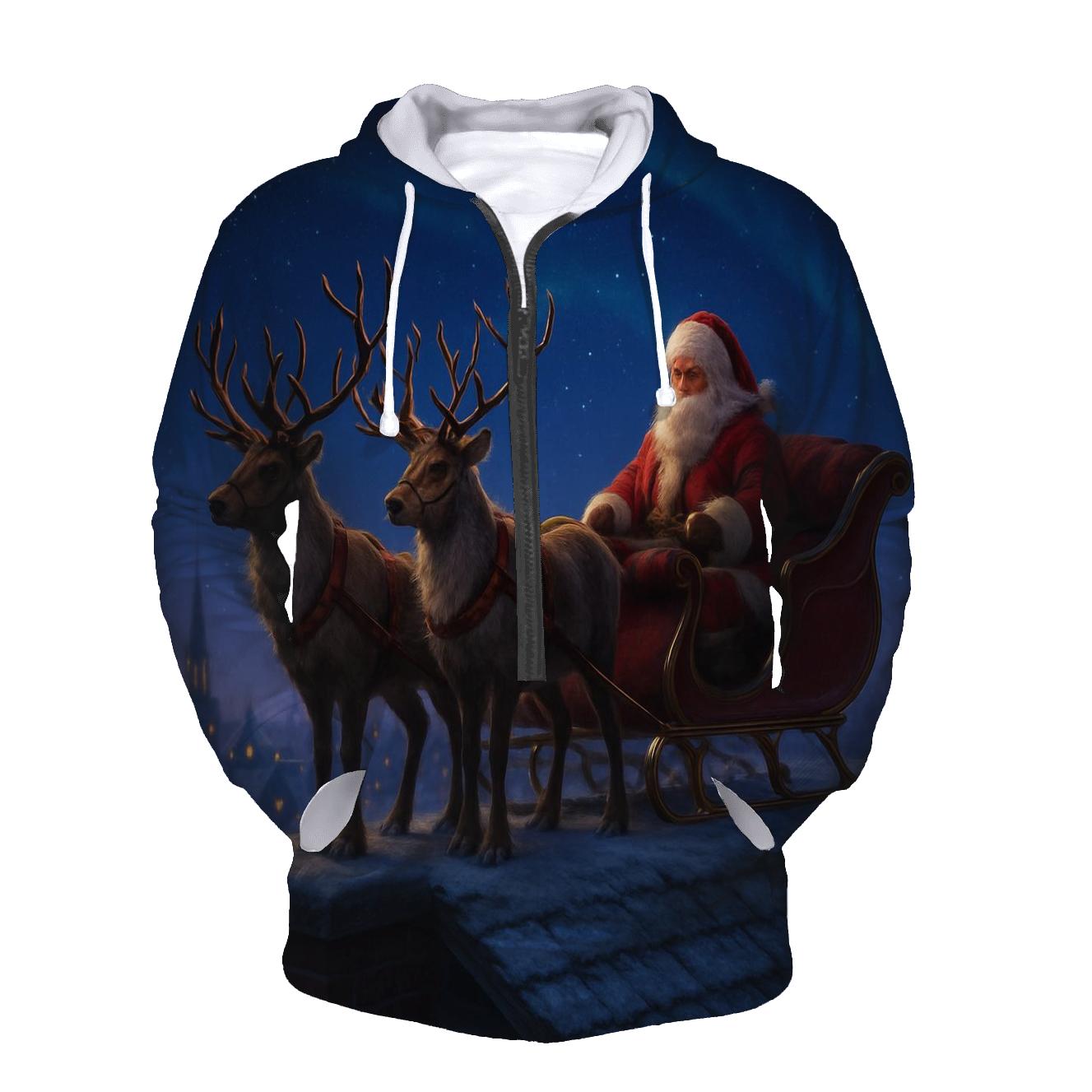 Reindeer On Rooftop Stars zip-up hoodies