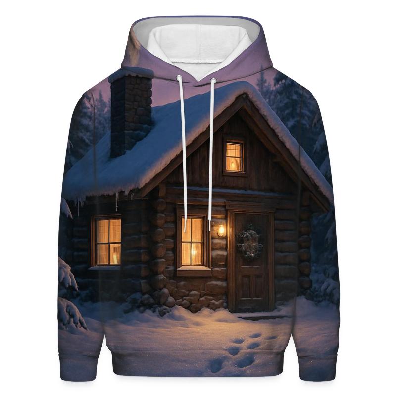 Snow Topped Log Cabin Dusk zip-up hoodies