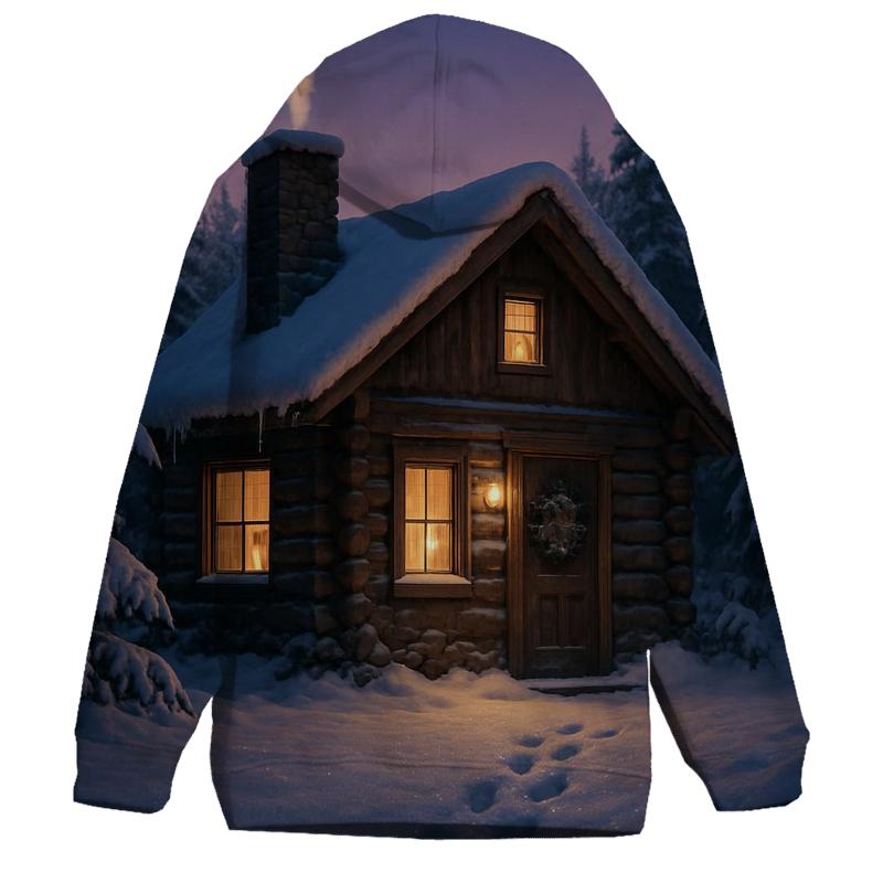 Snow Topped Log Cabin Dusk zip-up hoodies