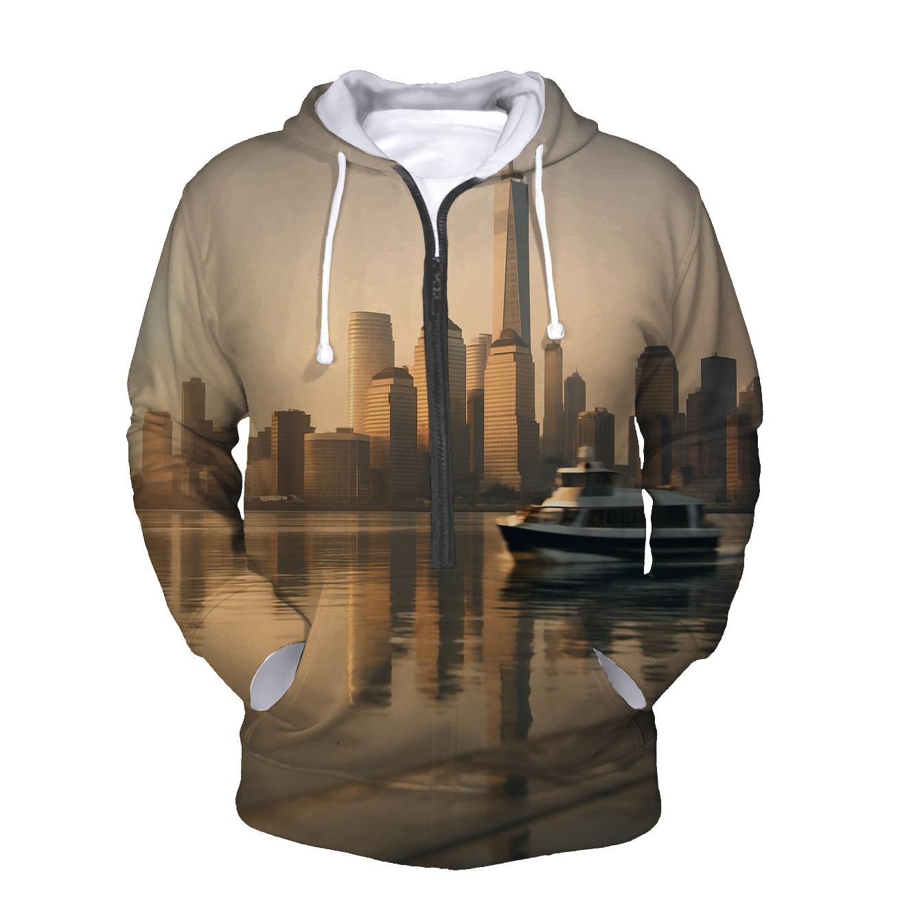 Sunrise Reflections Over Lower Manhattan premium hoodies