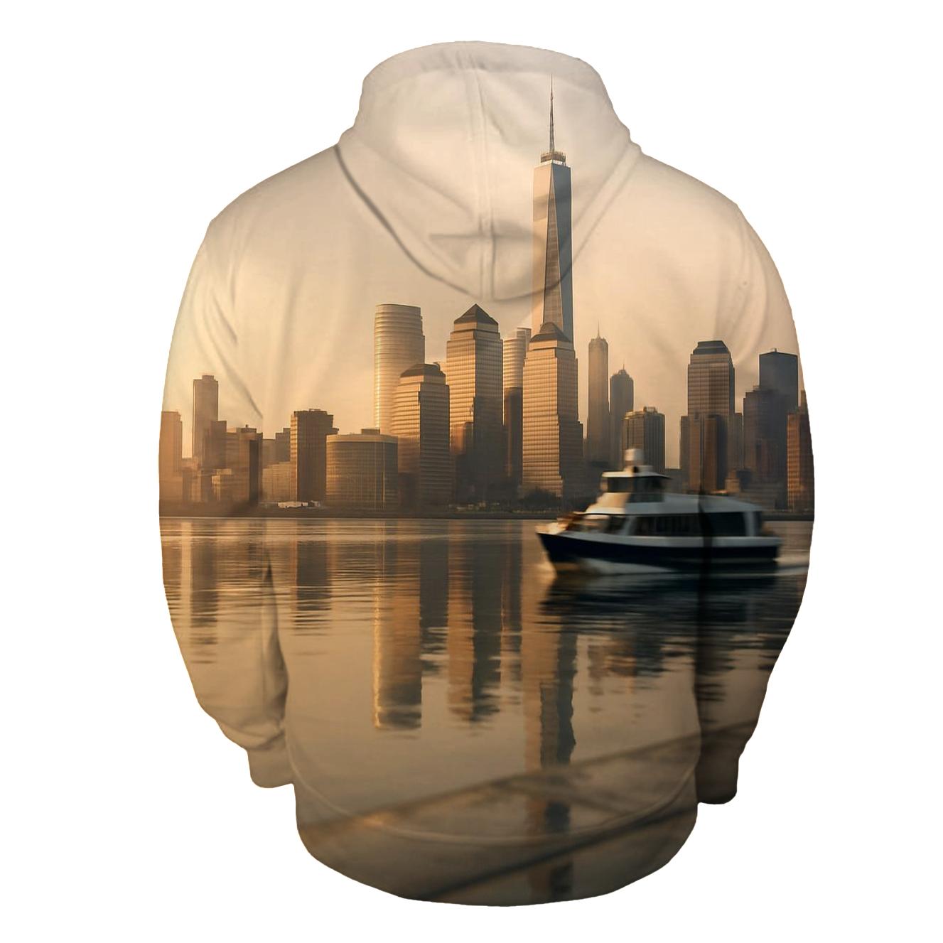 Sunrise Reflections Over Lower Manhattan premium hoodies