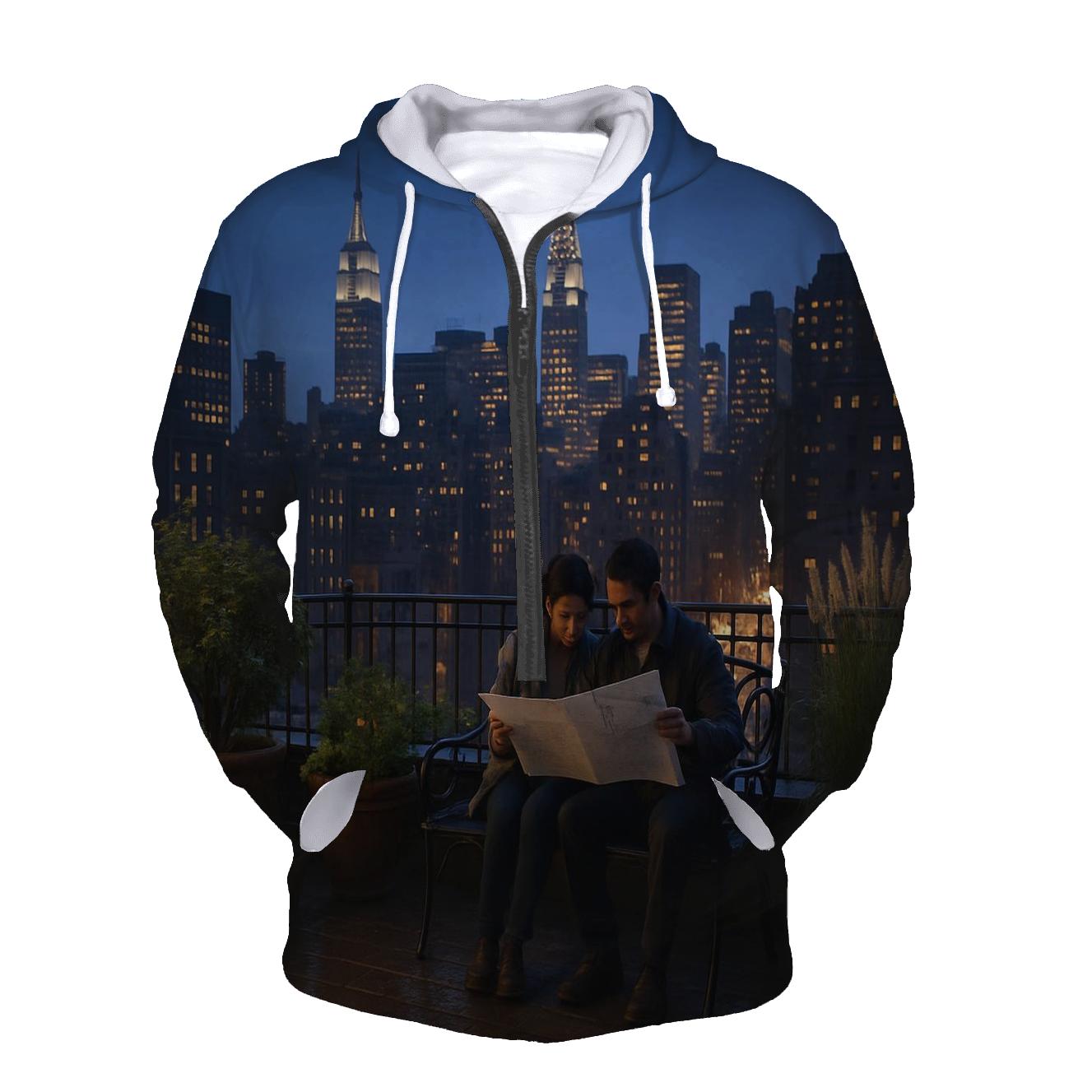 Blue Hour Skyline From A Rooftop Garden hoodie designs