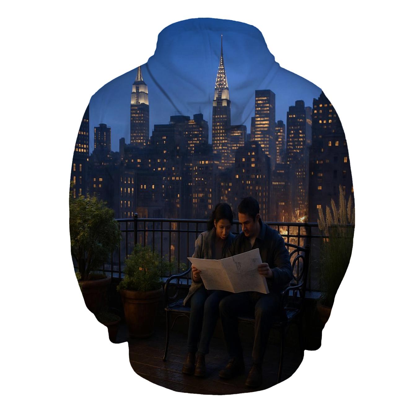 Blue Hour Skyline From A Rooftop Garden hoodie designs