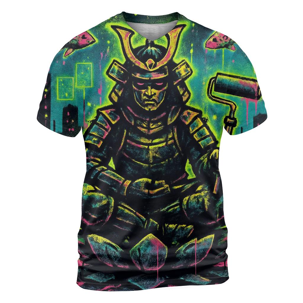 Graffiti Lotus Samurai vibrant all-over design tees