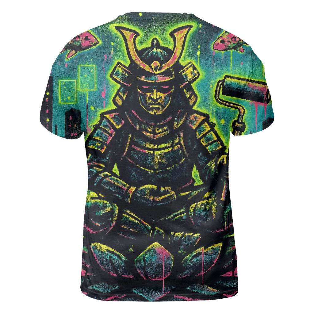 Graffiti Lotus Samurai vibrant all-over design tees