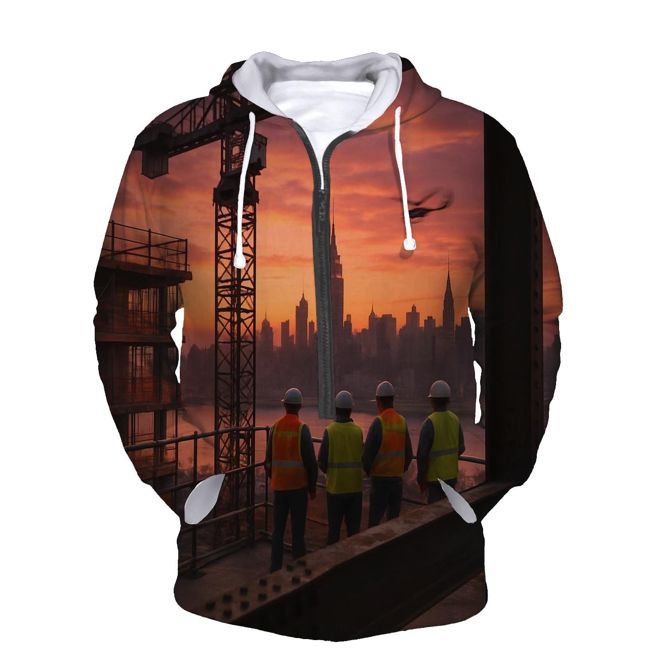 Construction Crane Framing Manhattan Sunset premium hoodies