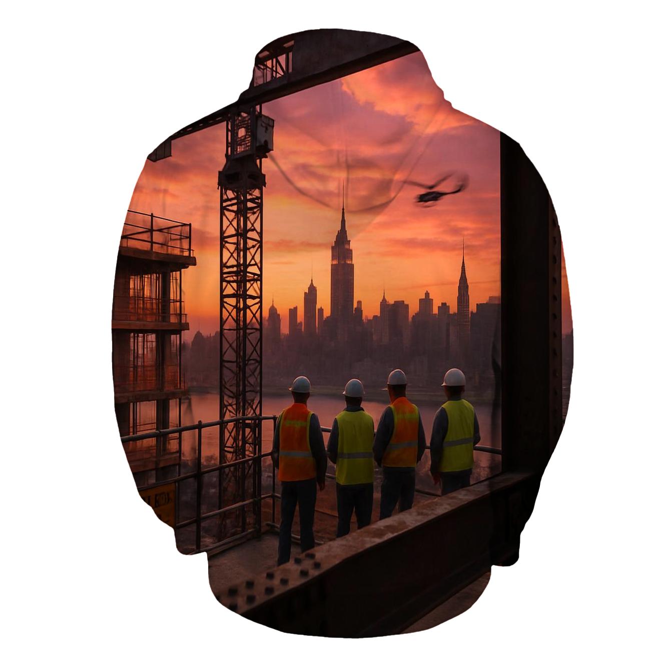 Construction Crane Framing Manhattan Sunset premium hoodies