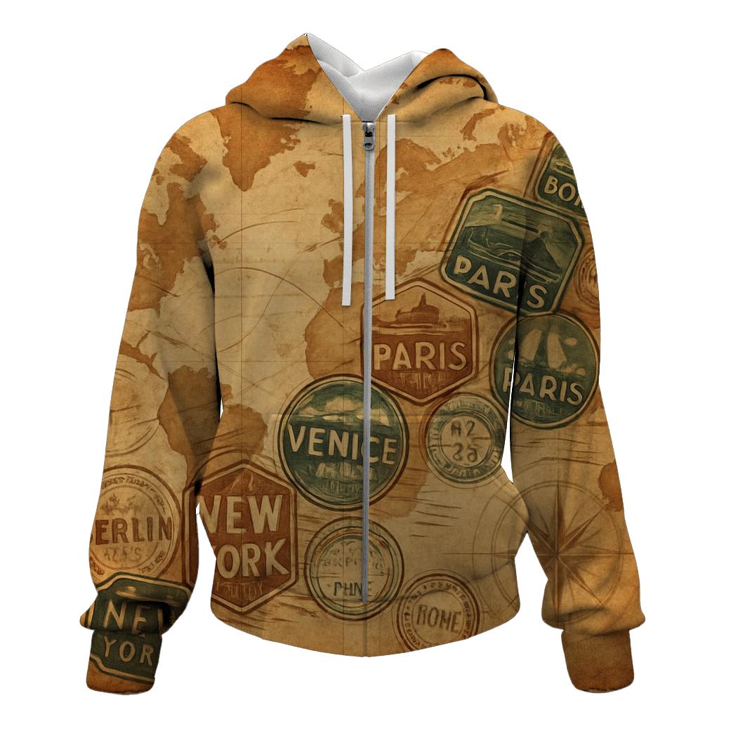 Faded Travel Stamp Map pullover hoodies