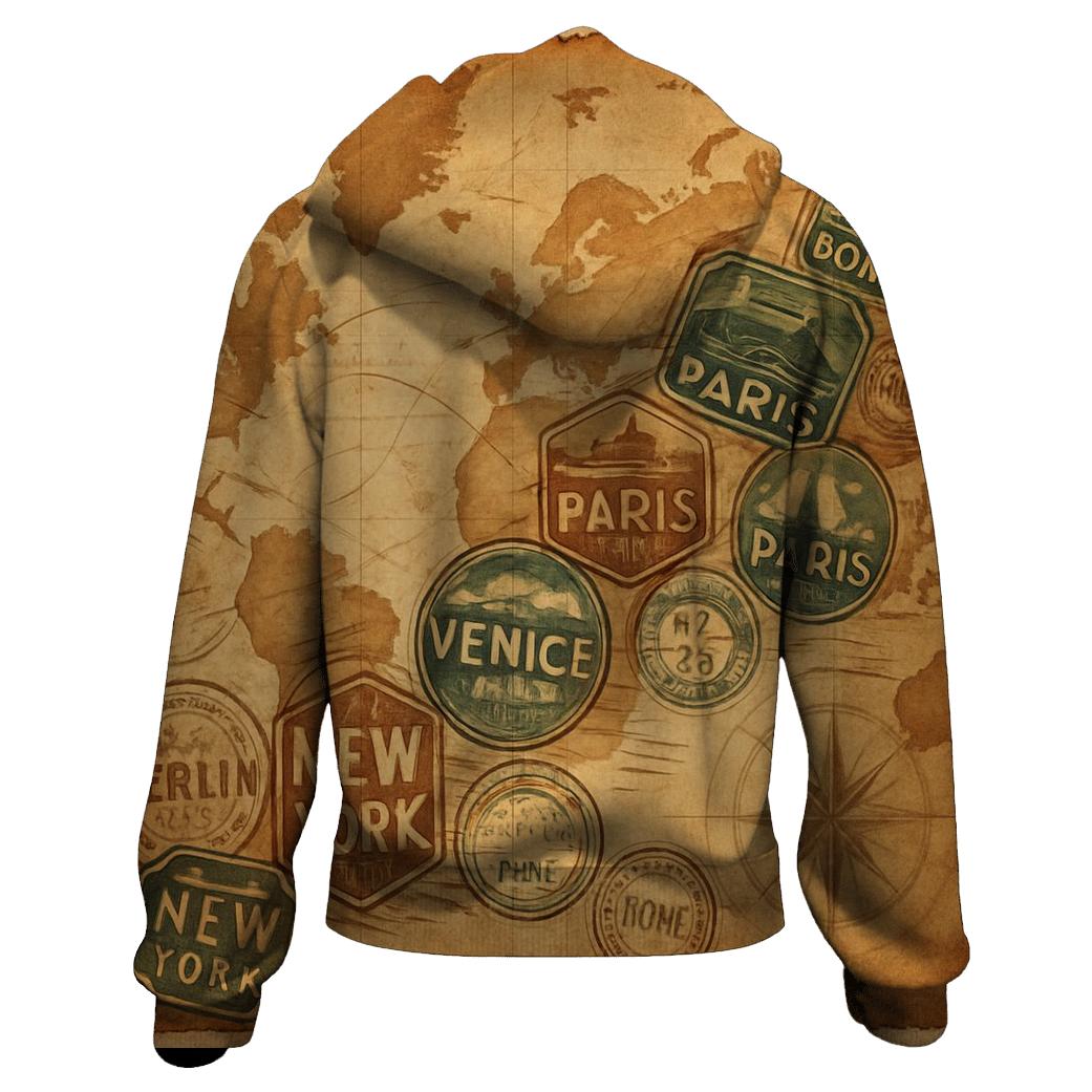 Faded Travel Stamp Map pullover hoodies