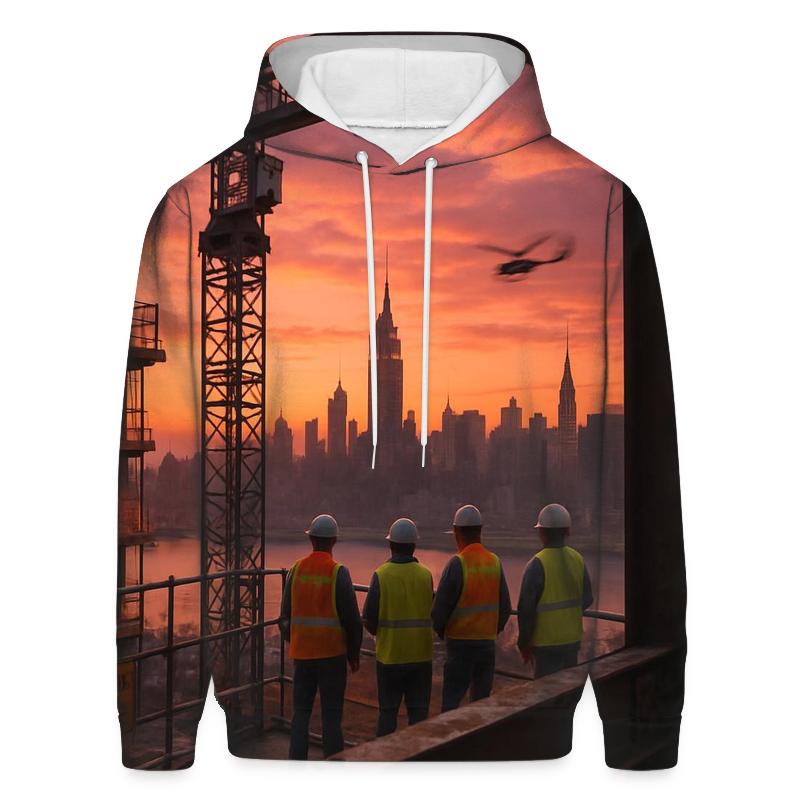 Construction Crane Framing Manhattan Sunset embroidered hoodies