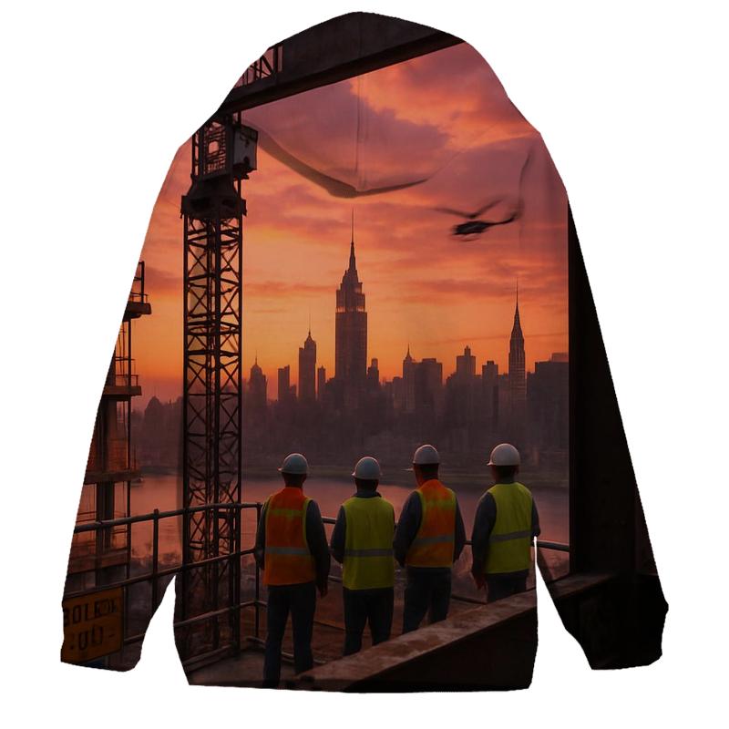 Construction Crane Framing Manhattan Sunset embroidered hoodies