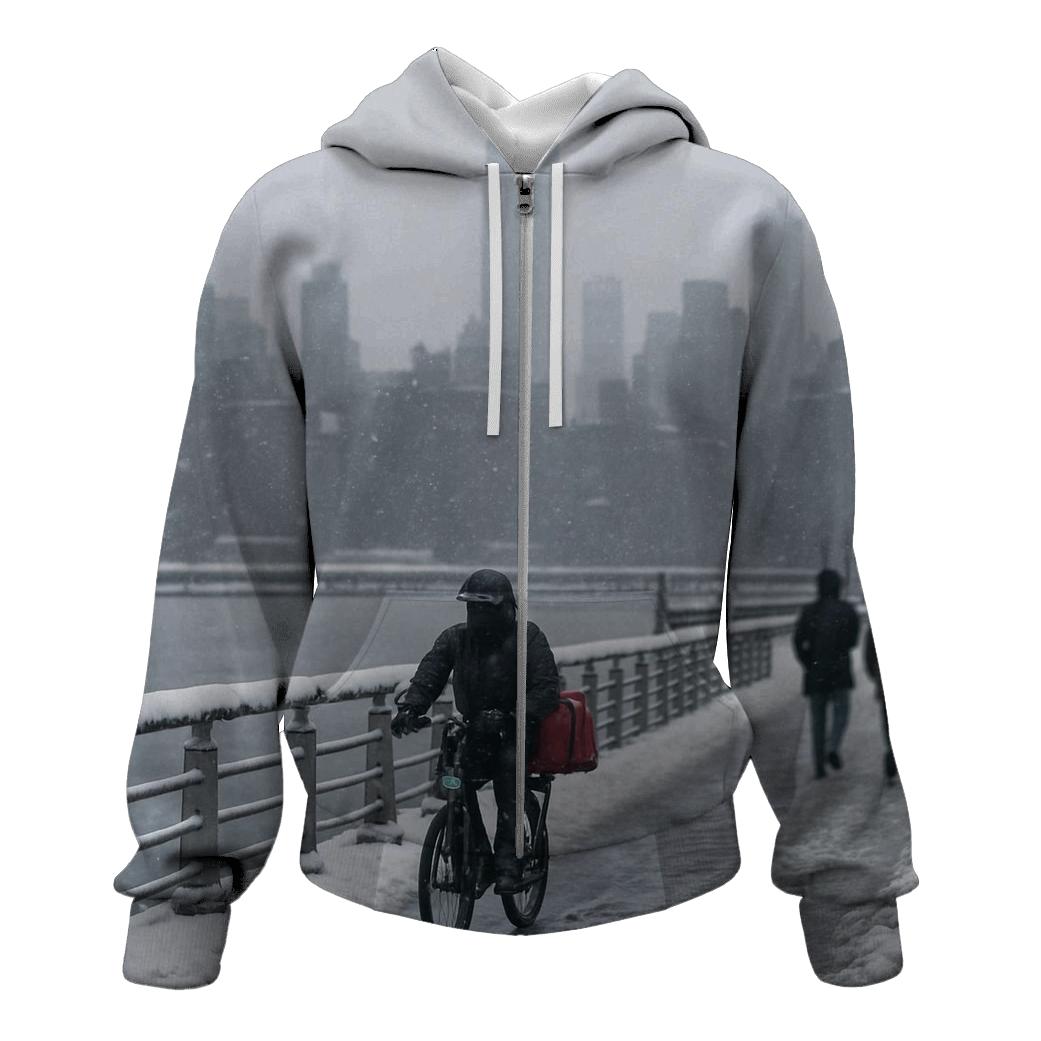 Snowfall Over The Hudson River Skyline custom hoodies