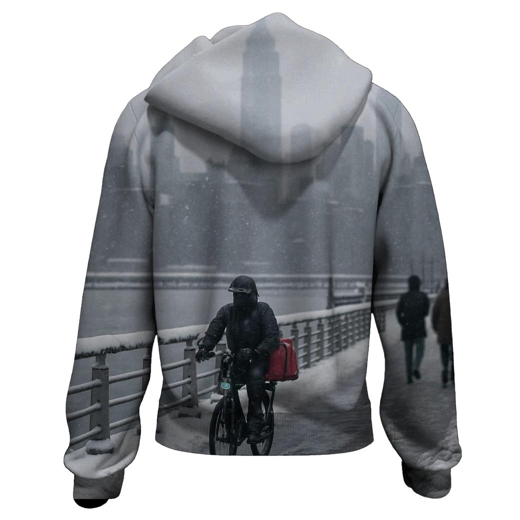 Snowfall Over The Hudson River Skyline custom hoodies