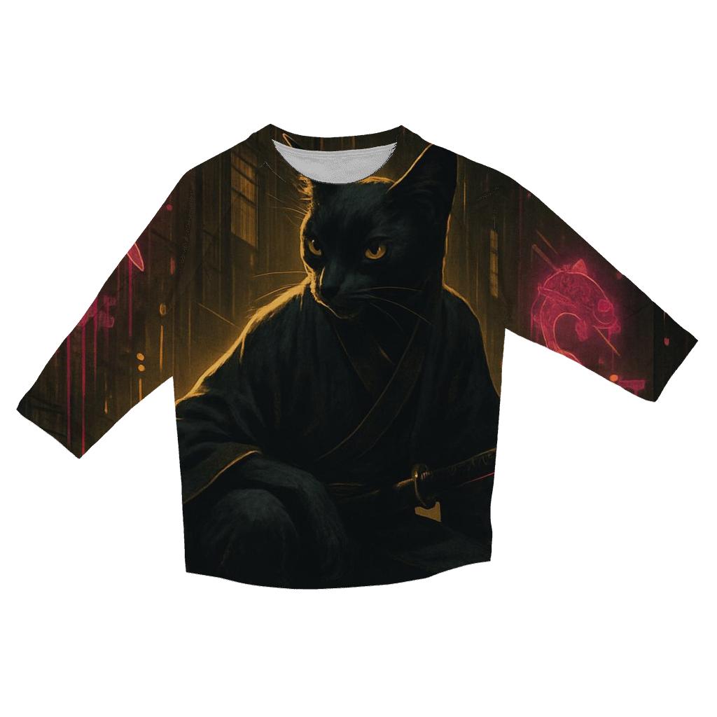 Neon Alley Samurai Cat stylish quarter sleeve tops