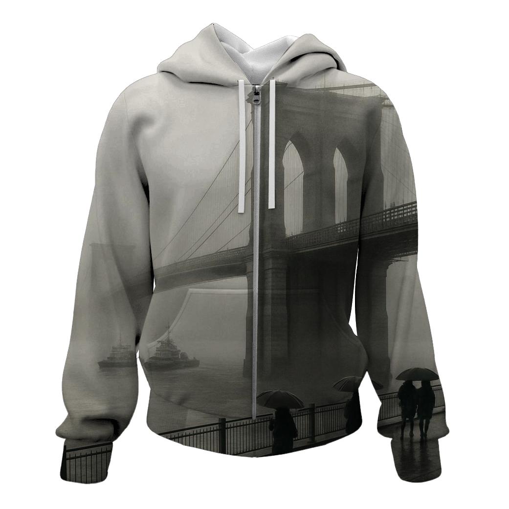 Foggy Morning Over The Bridges embroidered hoodies