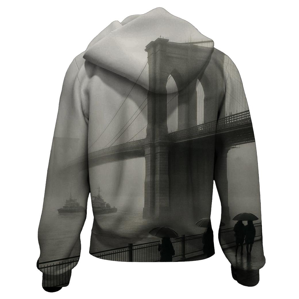 Foggy Morning Over The Bridges embroidered hoodies